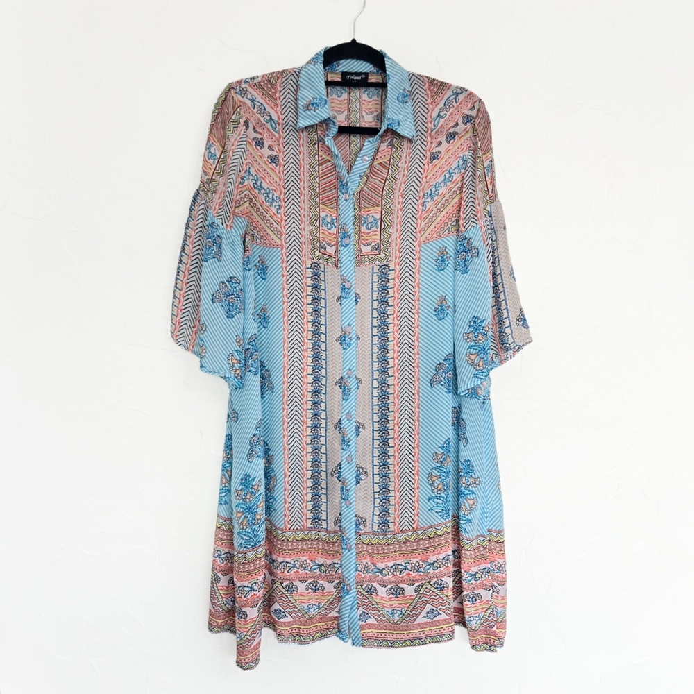 Tolani Bohemian Patterned Button Front Shift Dress - image 1